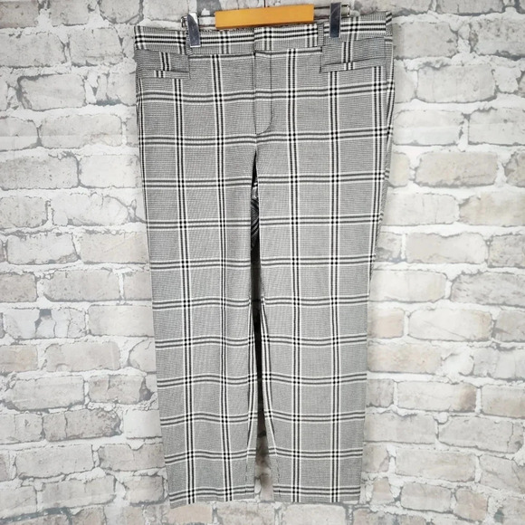 Banana Republic Sloan Bi-Stretch Ankle Pant Black/White Herringbone Plaid Sz 14 - Picture 4 of 13